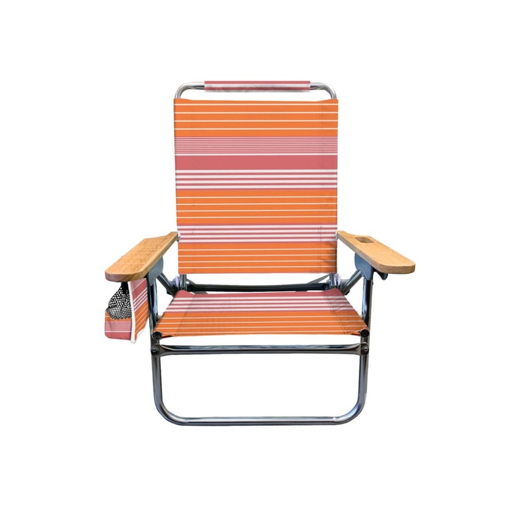SUN & SKY 4-Position Hi-Back Beach Chair, Pink-Orange-White Stripe